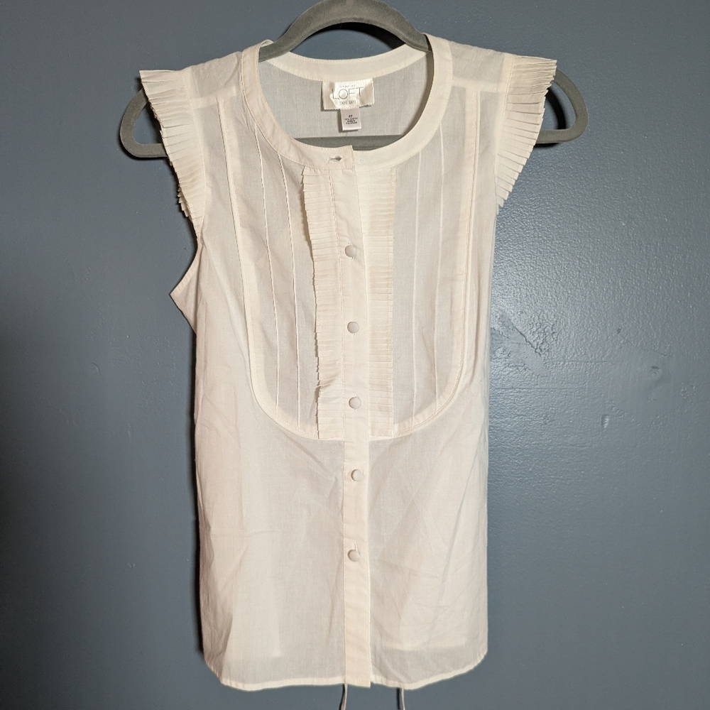 NWT Ann Taylor LOFT White Peasant Sleeveless Ruffle Blouse Women's 6P